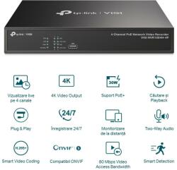 TP-Link POE+ Video recorder cu 4 canale de retea, Decodare (VIGI NVR1004H4P)