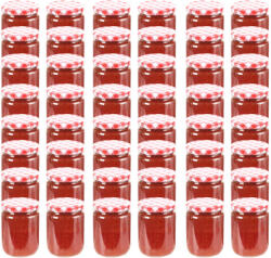 vidaXL Borcane de sticlă pentru gem capac alb și roșu, 48 buc, 230 ml (50798) - comfy