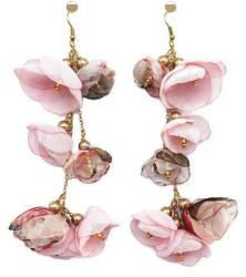 Zia Fashion Cercei foarte lungi cu flori din voal, culoarea roz cu perle aurii, Corizmi, Pink Blooms