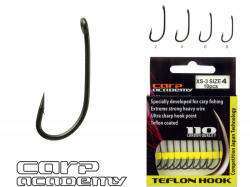 Carp Academy Teflon Hook XS-3 Fekete 4 10db/csomag Füles Szakállas Bojlis horog (5603-004)