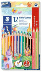 STAEDTLER Színes ceruza készlet, háromszögletű, vastag, hegyezővel, STAEDTLER Noris® Jumbo 128, 10+2 különböző szín (TS128NC12P1) (128 NC12P1)