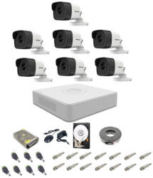 Hikvision Sistem supraveghere audio-video Hikvision 7 camere 5 Mp, IR 20 m