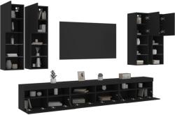 vidaXL 7 darabos fekete falra szerelhető TV-szekrényszett LED-ekkel (3216779) - vidaxl