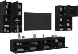 vidaXL 7 darabos fekete falra szerelhető TV-szekrényszett LED-ekkel (3216772) - vidaxl