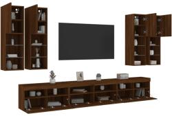 vidaXL 7 db barna tölgy színű falra szerelhető TV-szekrény LED-ekkel (3216784) - vidaxl