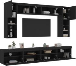vidaXL 8 darabos fekete falra szerelhető TV-szekrényszett LED-ekkel (3216765) - vidaxl