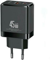 USAMS Incarcator de retea Charging USB-C+USB-A 45W GaN PD 3.0 Fast Bla (USA001288) - pcone