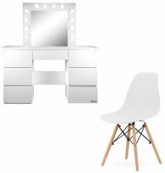 Artool Masa de toaleta/machiaj + Scaun stil scandinav, alba, cu oglinda si LED-uri, Vanessa, 130x43x143 cm GartenVIP DiyLine - eurostoc - 1 520,40 RON