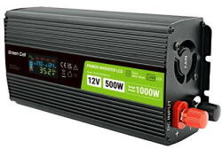 Green Cell Przetwornica LCD 12V 500W/1000W Czysty sinus z wywietlaczem (INVGC12P500LCD)