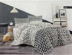 Lenjerii de pat Lenjerie de pat 4 piese din bumbac la cutie, pentru pat dublu, alb cu negru Lenjerie de pat