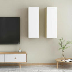 vidaXL 2 db fehér és tölgyszínű forgácslap TV-szekrény 30, 5x30x90 cm (803355)