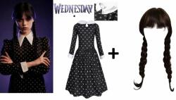 Italy Moda Wednesday Addams gyerek ruha + paróka (128/134 Cm)