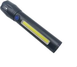 Lanterna de mana, cob led, reglare zoom, cablu usb, 14 cm, negru (3647)