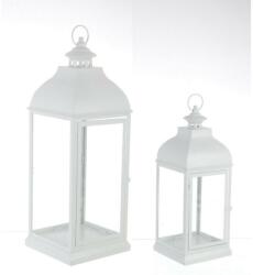  Set 2 felinare metal alb sticla namir 19 cm x 19 cm x 50 h; 25 cm x 25 cm x 70 h (0140717)