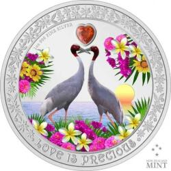 New Zealand Mint Dragostea este prețioasă: Sarus Crane - 1 Oz - moneda cadou din argint