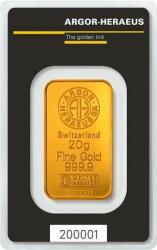 Argor Heraeus SA - Switzerland Argor-Heraeus 20g - Lingou de aur pentru investiții Moneda