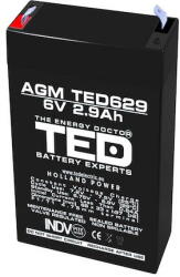 Ted Electric Acumulator AGM VRLA 6V 2, 9A dimensiuni 65mm x 33mm x h 99mm F1 TED Battery Expert Holland TED002877 (20) (AC.RI.6V.BK1.2.8.0001) - vexio