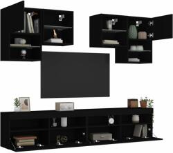 vidaXL 6 darabos fekete falra szerelhető TV-szekrényszett LED-ekkel (3216751) - pepita