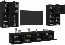 vidaXL 7 darabos fekete falra szerelhető TV-szekrényszett LED-ekkel (3216772) - pepita