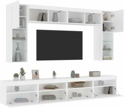 vidaXL 8 darabos fehér falra szerelhető TV-szekrényszett LED-ekkel (3216764) - pepita