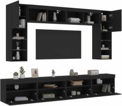 vidaXL 8 darabos fekete falra szerelhető TV-szekrényszett LED-ekkel (3216765) - pepita