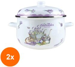Grunberg Set 2 x Cratita Emailata cu Capac, 26 cm, 6.50 l, Alb / Mov, Grunberg, Model GR2600B (GUJ-2xGR2600B)