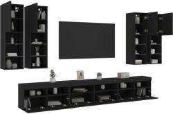 vidaXL 7 darabos fekete falra szerelhető TV-szekrényszett LED-ekkel (3216779) - pepita