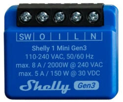 Shelly PLUS 1 Mini GEN3 egy áramkörös WiFi + Bluetooth okosrelé (ALL-REL-PLUSMINI1-R3)