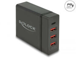 Delock hálózati töltő 1 db USB Type-C PD + 3 db USB-A 60W + 12W (63974)