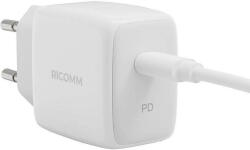 RICOMM RC251 USB-C 25W PD adapter, USB-C - USB-C kábellel, 2.1m, fehér