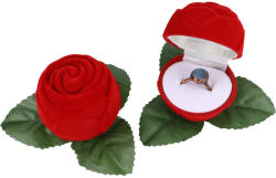  Díszdoboz, rózsa alakú, piros, levéllel, 7x8, 5x5 cm (gtaddpiro)