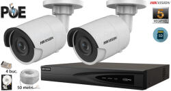 Komplett Hikvision analóg kamera rendszer 2 kültéri IP kamerával, 5MP(2K+), SD-kártya, IR 30M