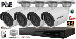  Hikvision komplett analóg kamera rendszer 4 kültéri IP kamera, 8MP(4K), SD-kártya, IR 30m (KIT4CH6830C)