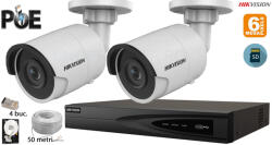 Hikvision komplett analóg kamera rendszer 2 kültéri IP kamera, 6MP(3K), SD-kártya, IR 30m (KIT2CH6730C)