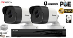 Hikvision komplett analóg kamera rendszer 2 kültéri IP kamera, 2MP Full HD 1080P, beépített mikrofon, IR 30m
