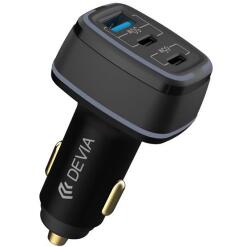 DEVIA SMART autós töltő USB+2 Type-C aljzat (5V/3A, 115W, PD gyorstöltő, LED fény) FEKETE (EA361)