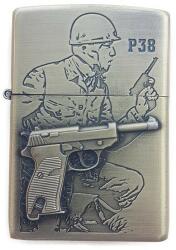 Bricheta tip zippo, 3d relief, metalica, soldat pistol p38 (339)