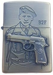 Bricheta tip zippo, 3d relief, metalica, soldat pistol 92f (338)