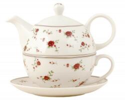 Clayre and Eef Set ceainic cu ceasca din portelan decor floral rosu 17x15x14 cm (LPRTEFO)