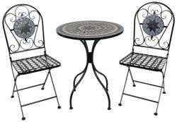 Clayre & Eef Set 2 scaune pliabile si masa fier forjat negru decorata cu mozaic ø 60 cm x 72 h (5Y0769) - storel
