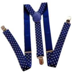  Bretele elastice reglabile unisex, buline albe, albastru (ORS299BLUE)