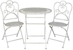 Clayre & Eef Set 2 scaune pliabile si masa fier forjat alb patinat cu gri ø 70 cm x 75 h / 42 cm x 39 cm x 93 h (x2) (5Y0222) - storel