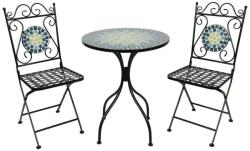 Clayre & Eef Set 2 scaune pliabile si masa fier forjat negru decorata cu mozaic albastru galben ø 60 cm x 72 h (5Y0768) - storel