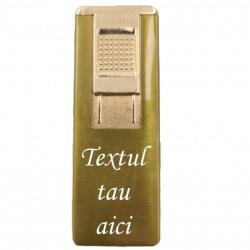  Bricheta metalica gravata personalizata cu textul tau, cu gaz, antivant, reincarcabila, aurie, cutie (756) Bricheta