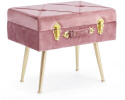 Bizzotto Taburet cu spatiu depozitare tapiterie velur roz cu picioare fier auriu polina 50 cm x 34 cm x 42 h (0720324) - storel