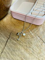 D-bijuterii Colier Argint Rodiat L550D cu inimă, cheiță și perlă