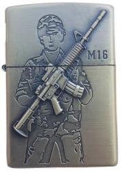 Bricheta tip zippo, 3d relief, metalica, soldat pusca m16 (340)