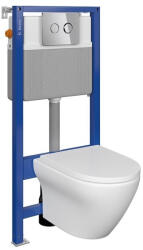 Cersanit Set vas wc suspendat Larga cu capac soft close, rezervor incastrat pneumatic Aqua 52 si clapeta crom lucios (S701-474)