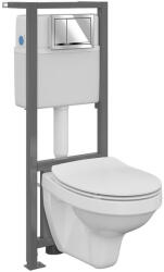 Cersanit Set vas wc suspendat Delfi cu capac soft close, rezervor incastrat Aqua 02 si clapeta crom lucios (S701-218)