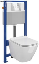 Cersanit Set vas wc suspendat City Square cu capac soft close, rezervor incastrat pneumatic Aqua 52 si clapeta crom lucios (S701-402)